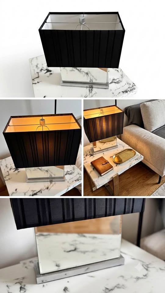 Modern Mirrored Table Lamp with Black Rectangular Shade (Used –