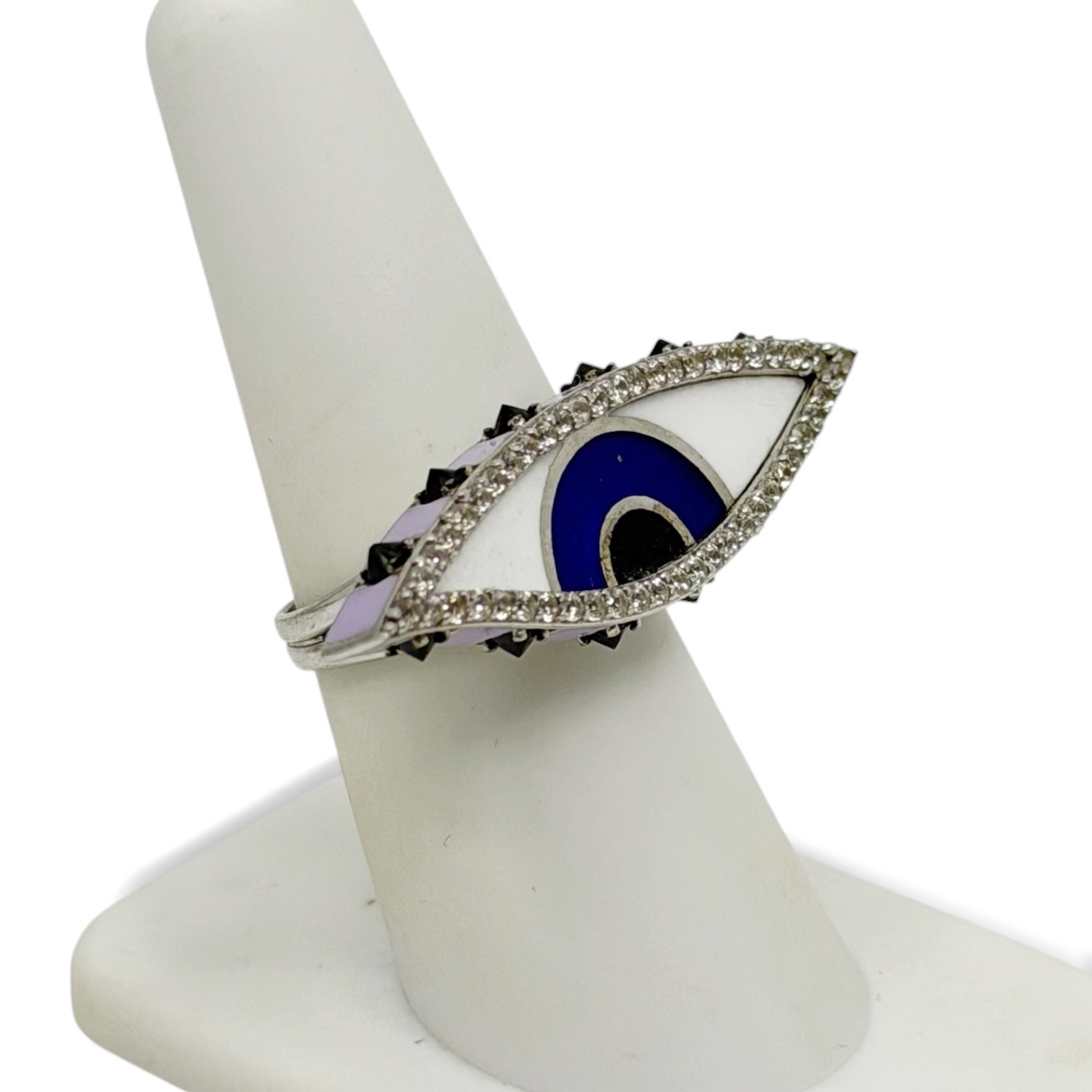 JAS 925 sterling silver cubic zirconia enamel evil eye ring - photo 4