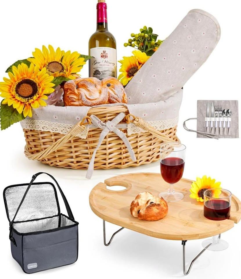 Wicker Picnic Basket Set for 2 (New)