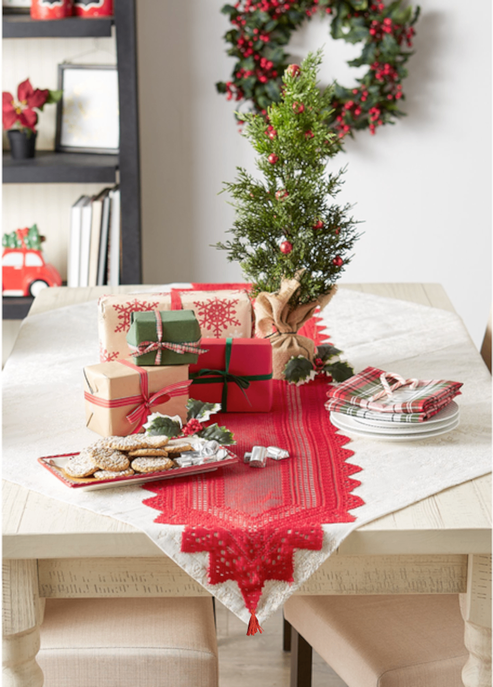 Elegant Red Lace Christmas Table Runner (43" x 13")