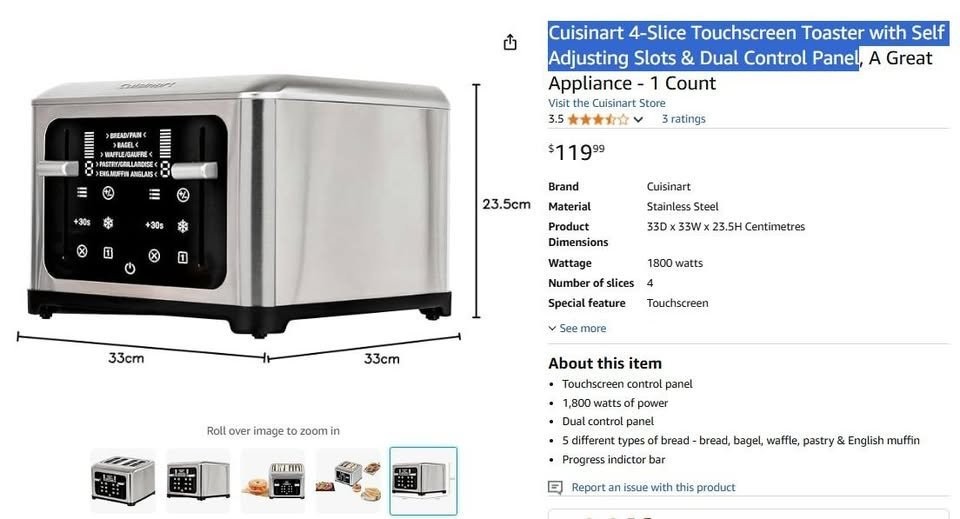 Cuisinart 4-Slice Touchscreen Toaster with Self Adjusting Slots