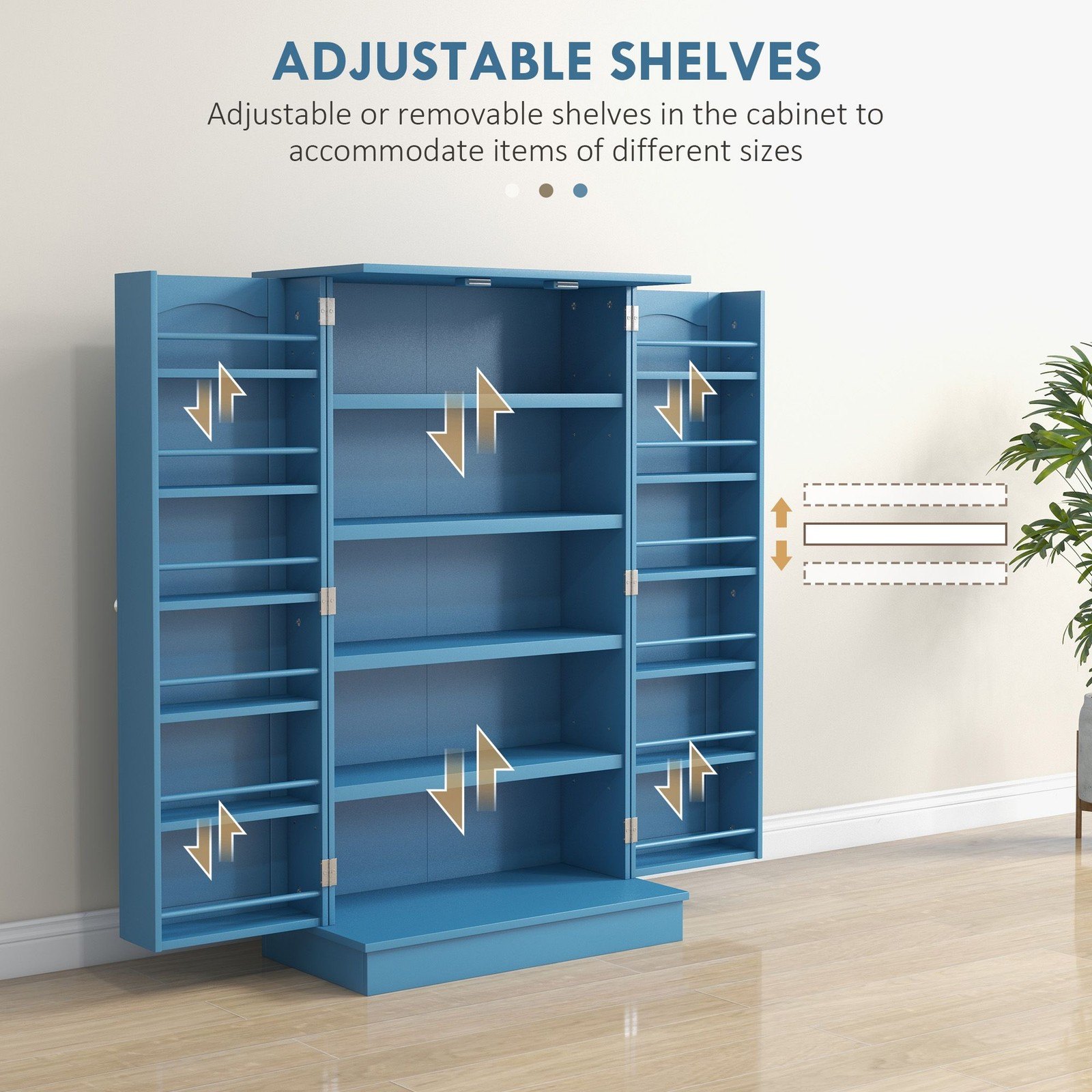 Elegant Blue Freestanding Kitchen Pantry Cabinet Double Doors - photo 5