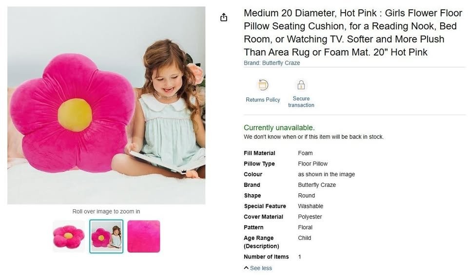NEW Floor Pillow, Seating Cushion, 20" hot pink
