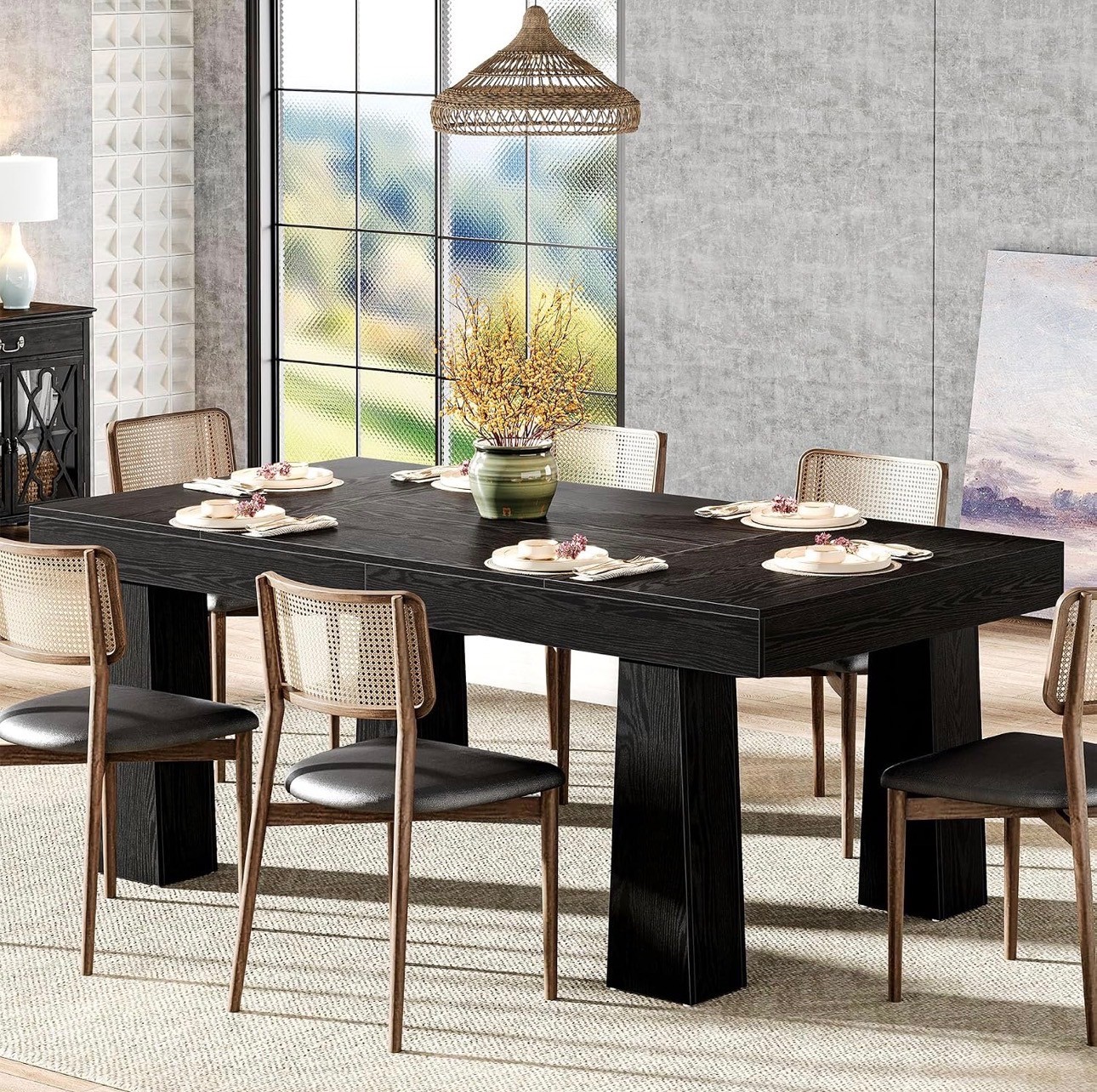 Black Dining Table 63" – Wood Table for 6, Brand New