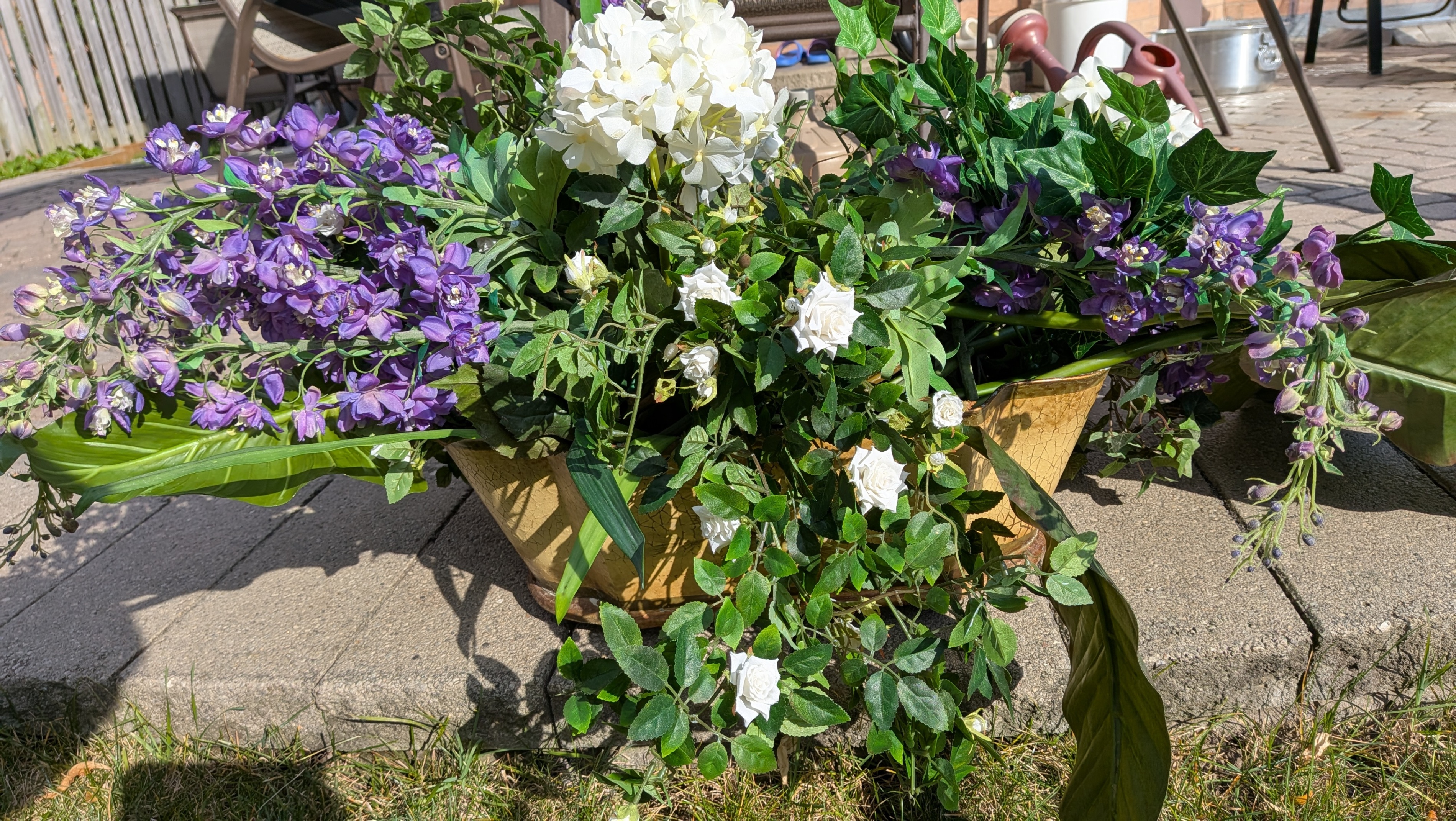 Large Artificial Floral Arrangement with Decorative Planter