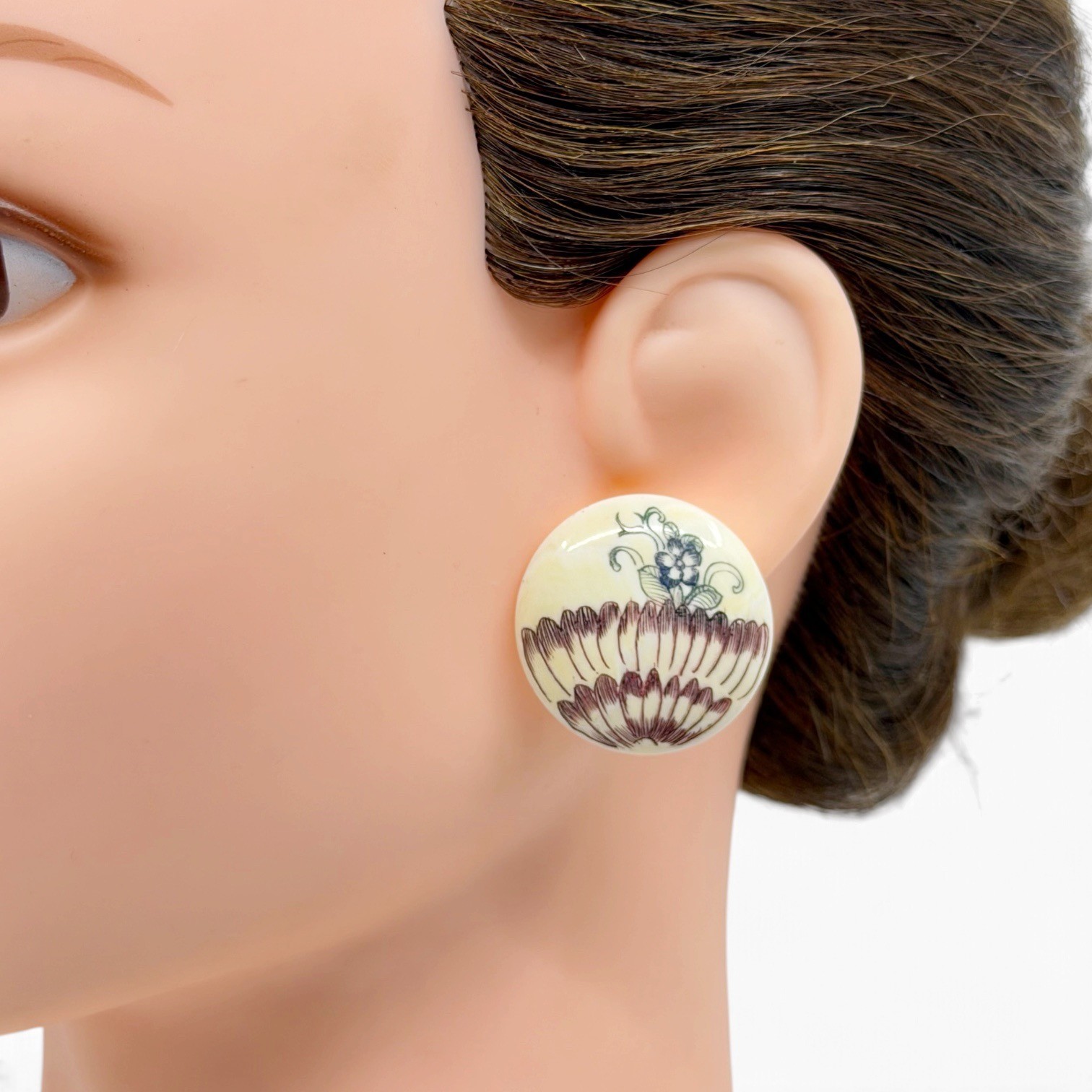 Vintage Japanese hand painted bone earrings - GM1101 - photo 3