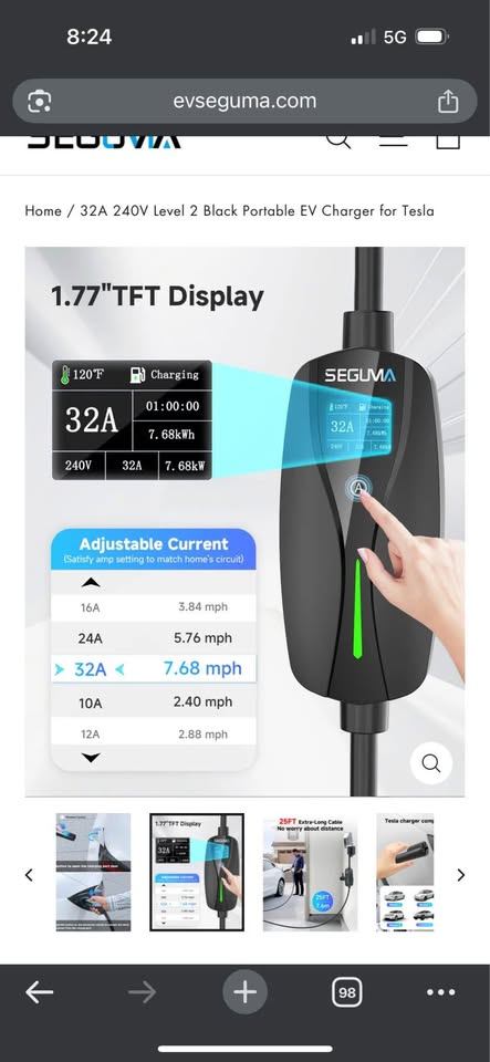 240V Level 2 Black Portable EV Charger for Tesla - USED