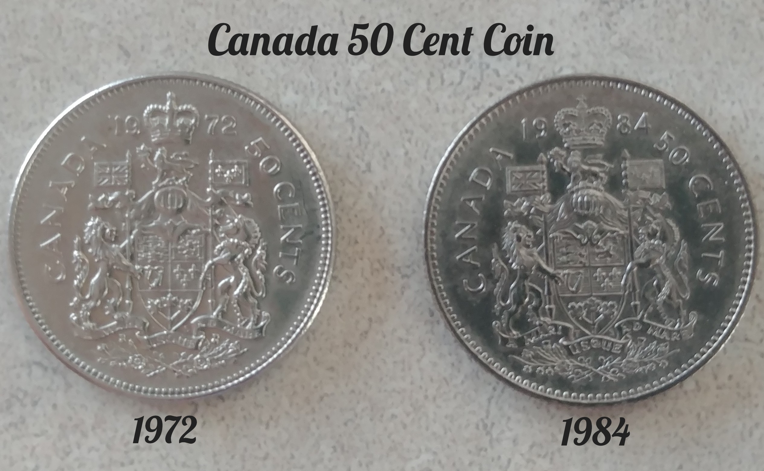Set of 1972 & 1984 Canadian Fifty Cent Pieces ,Good Condition - photo 2