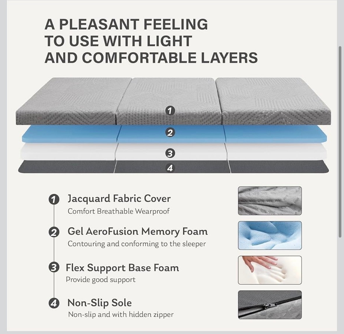 Foldable Single Gel Memory Foam Mattress, Washable Cover - photo 2
