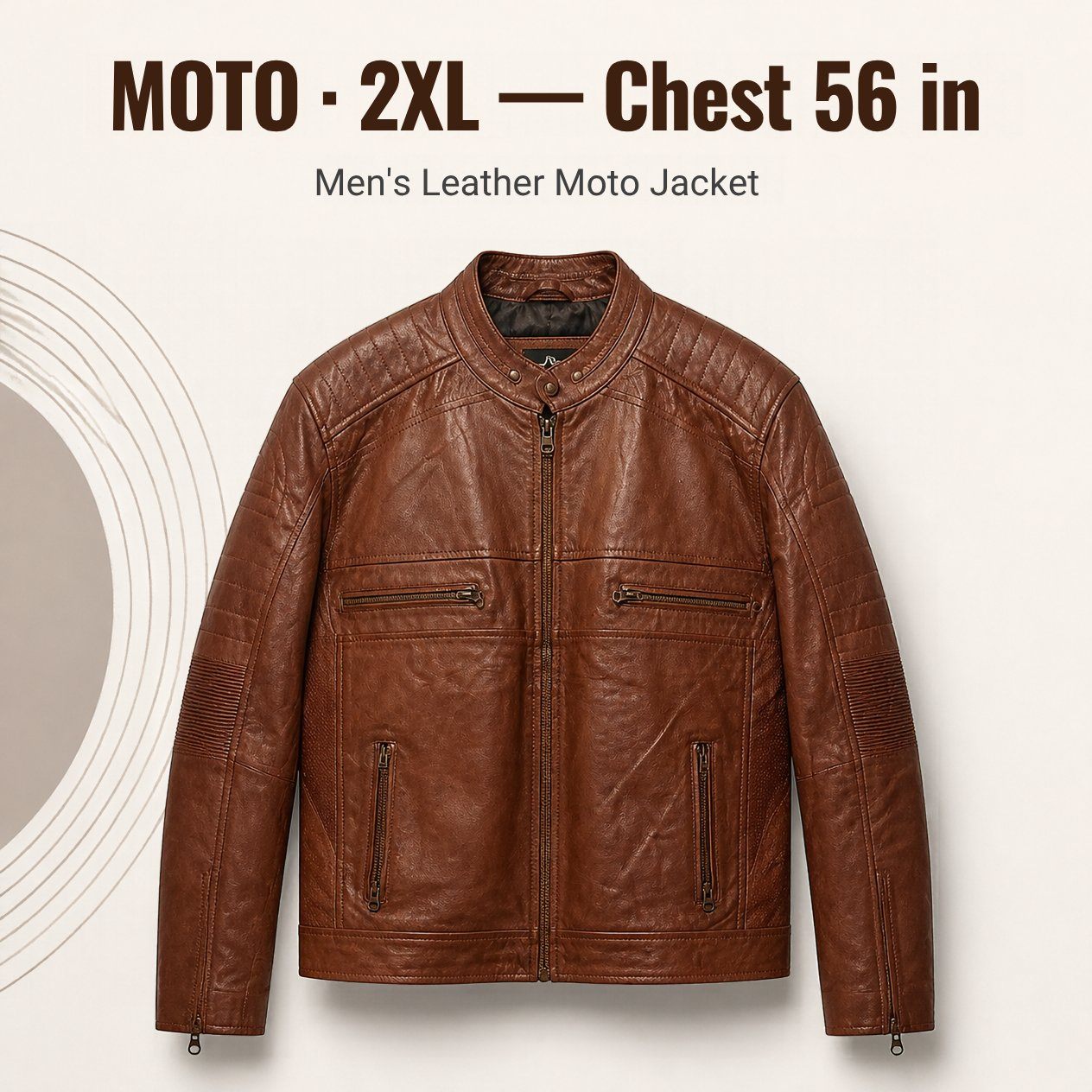JKT-057 — Men's leather moto jacket — brand new, size 2XL