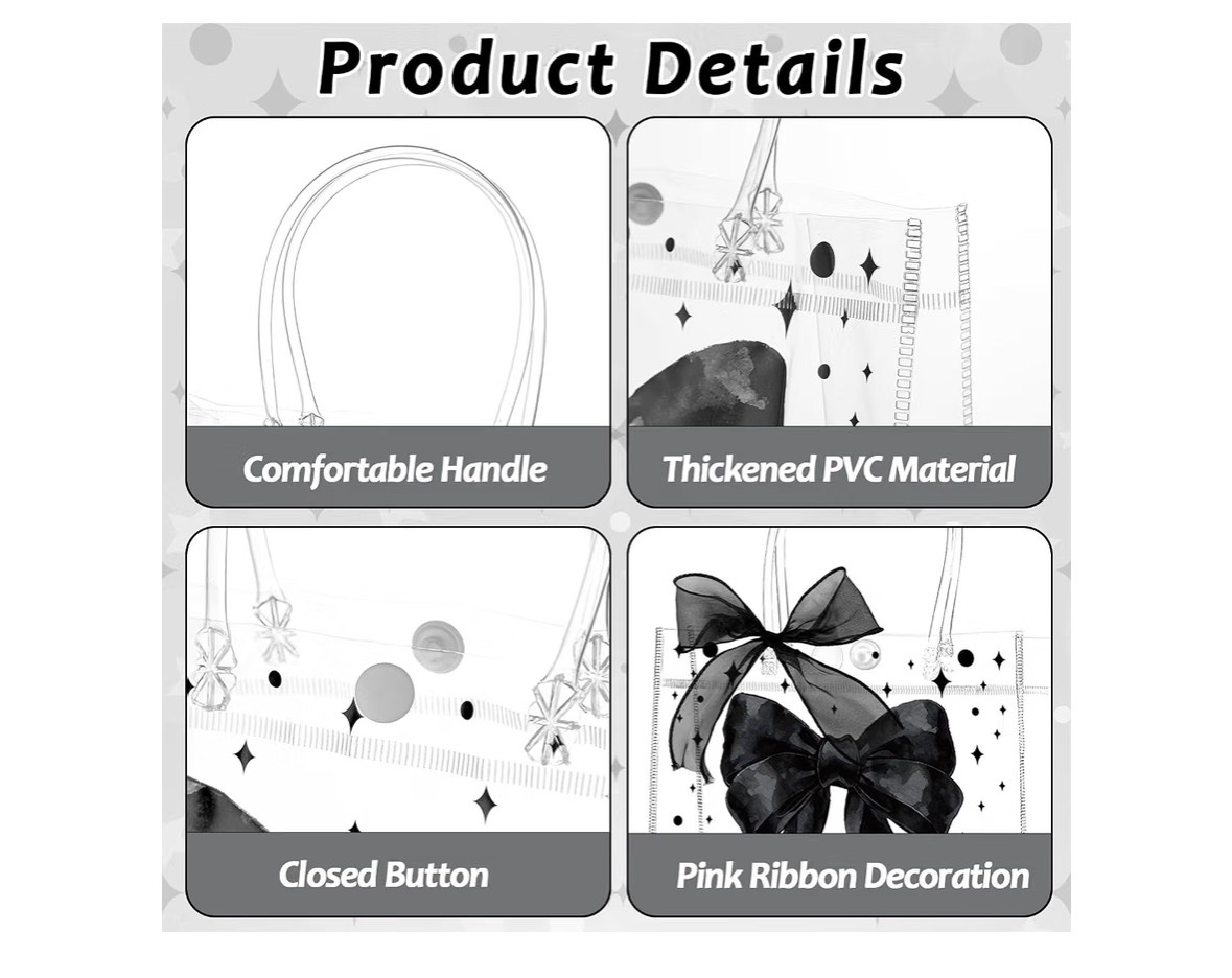 Clear PVC Gift Bags Black Bow 23 Pc Tote Set + Ribbon - photo 3