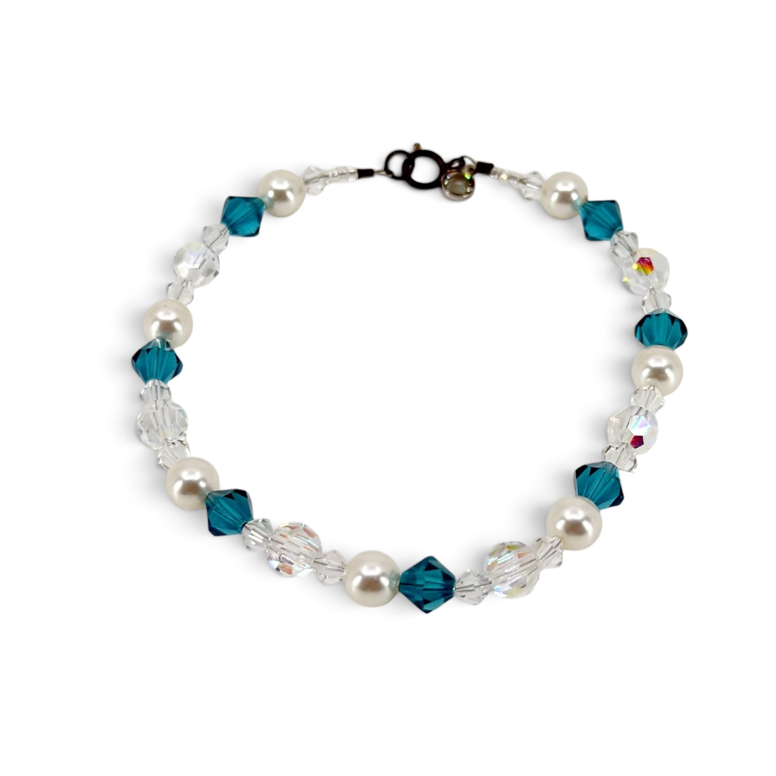 Hand Made Sterling silver pearl & crystal bead bracelet - photo 2