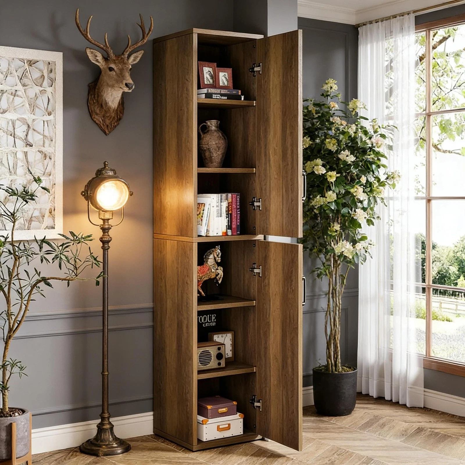 Free-Standing Wood Storage Cabinet, 6 Adjustable Shelves - photo 5
