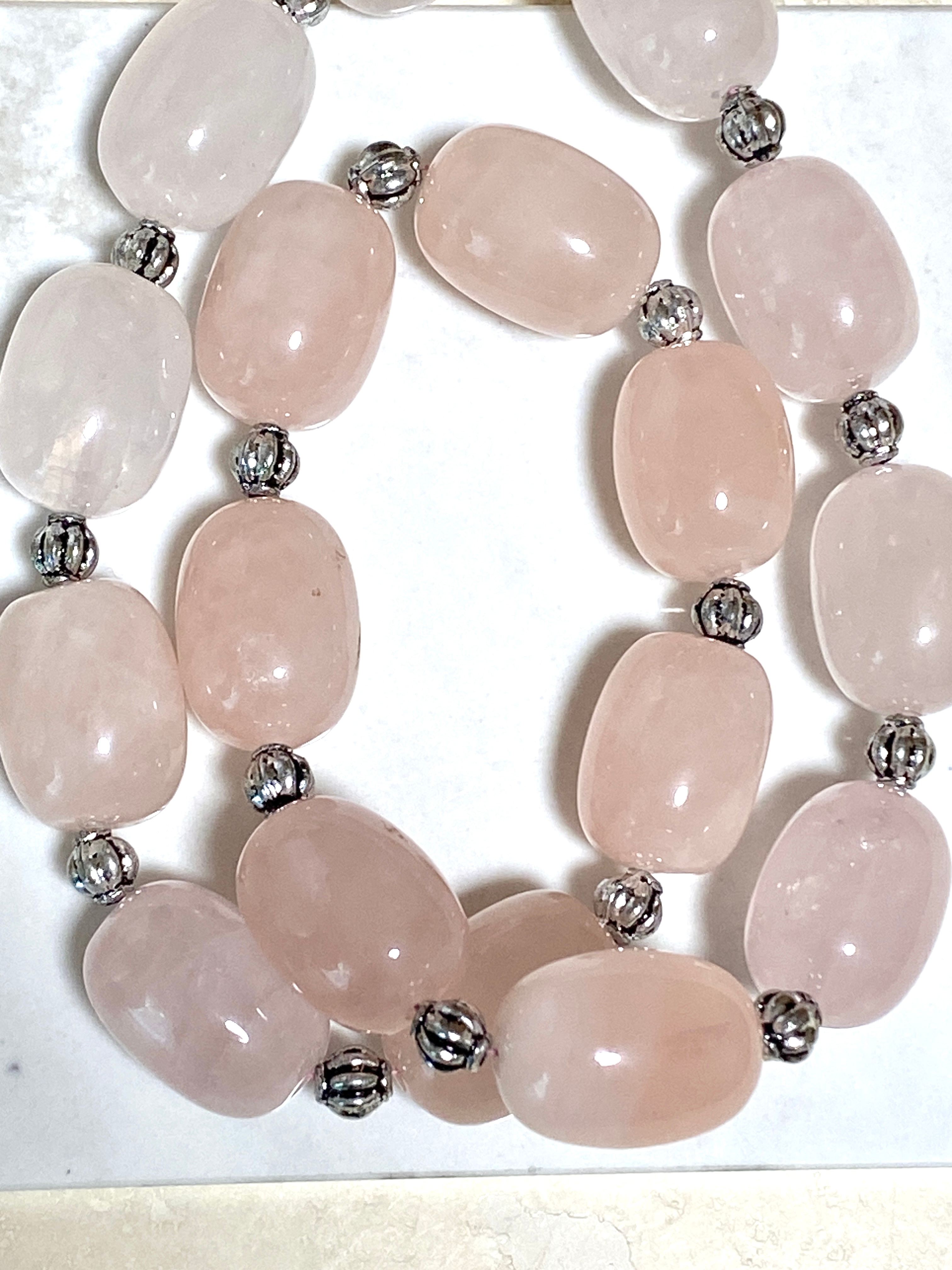 Beaded Rose Quartz Necklace, Large Gemstone Matinee Necklace - photo 3
