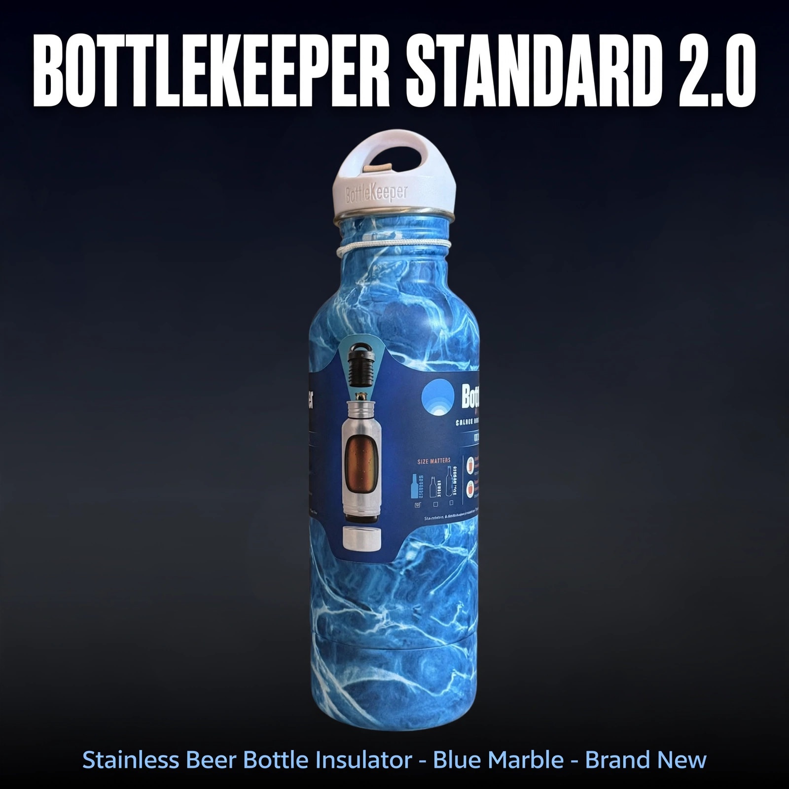 BottleKeeper Standard 2.0 Beer Bottle Insulator - Blue Marble