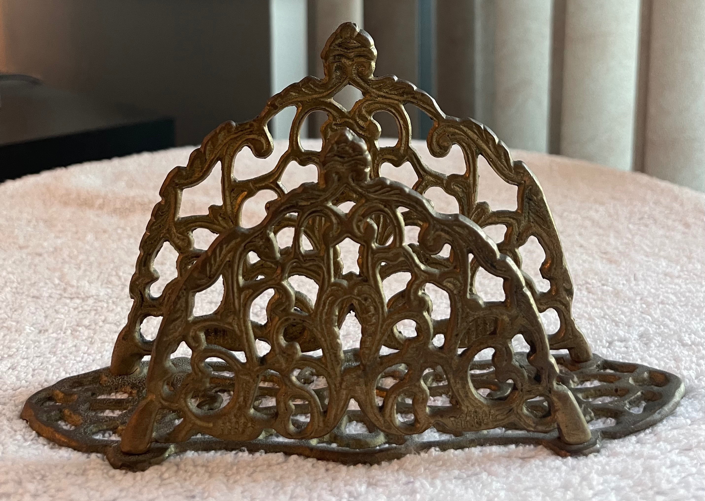 Vintage Ornate Solid Brass Napkin Holder / Letter Rack