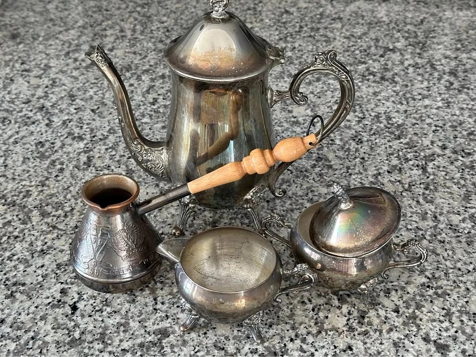 Vintage SilverPlated Tea & Coffee Service Set with Turkish Cezve