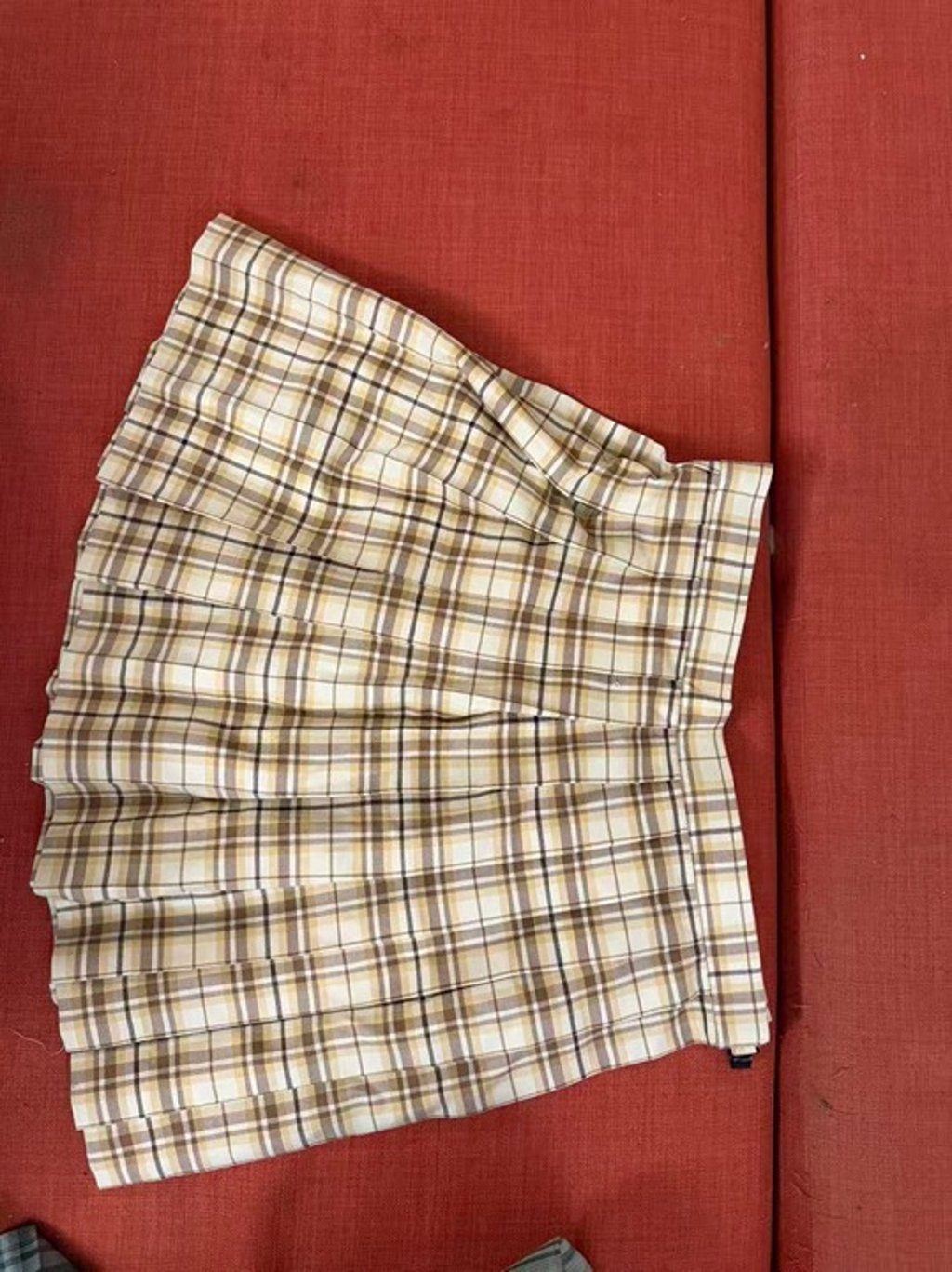 Japanese School JK Plaid Pleated Mini Skirt-beige-One Size