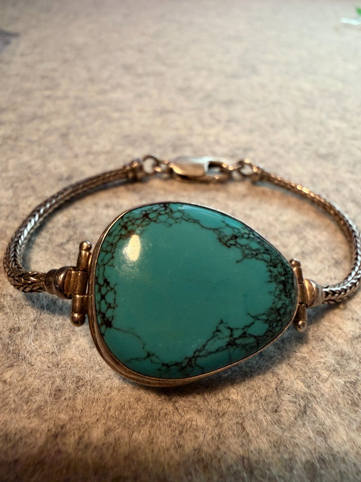 Vintage Indigenous 925 Silver & Real Gemstone Turquoise Bracelet - photo 3