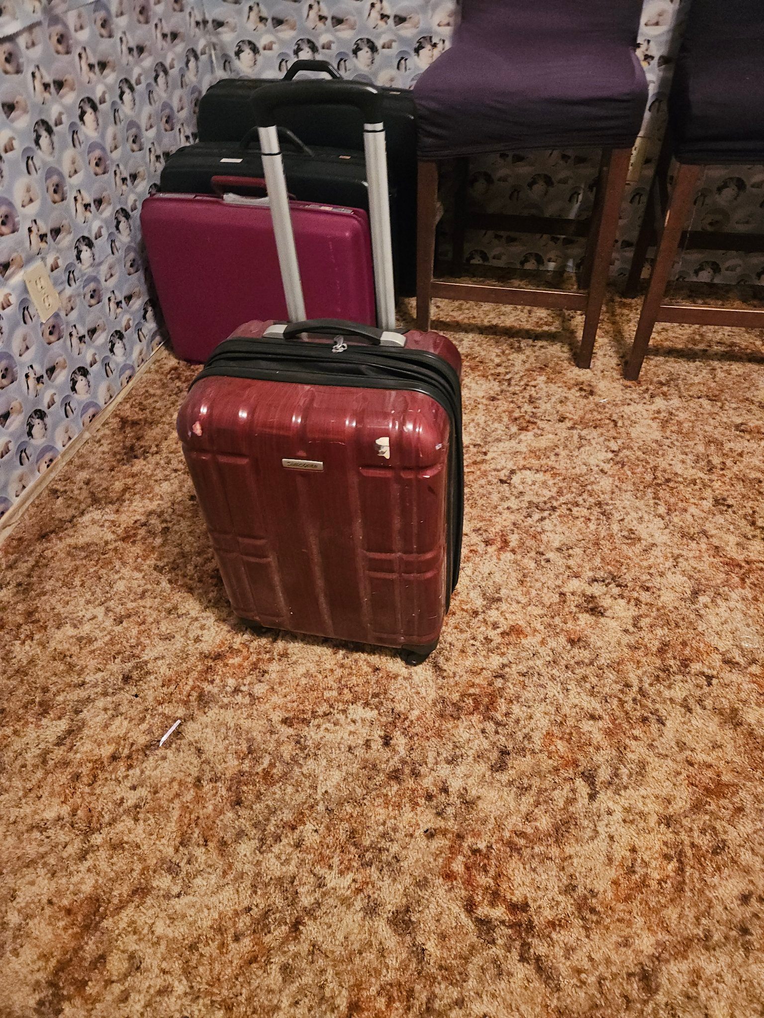 Burgundy Carry-On Suitcase with Wheels