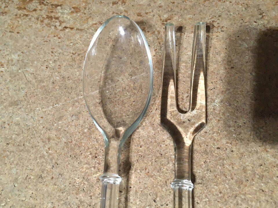 VINTAGE DECO DEPRESSION ERA GLASS SALAD FORK & SPOON CLEAR GLASS - photo 2