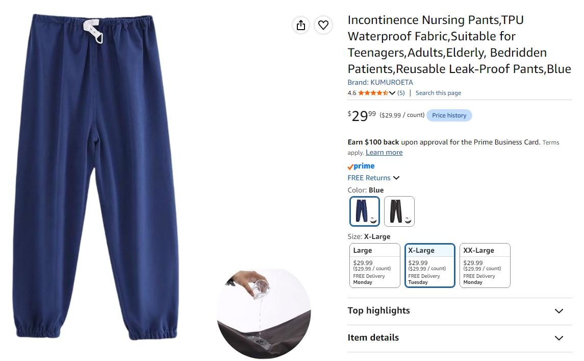 NEW~ Reusable Incontinence Pants – Waterproof – XL Blue - photo 5