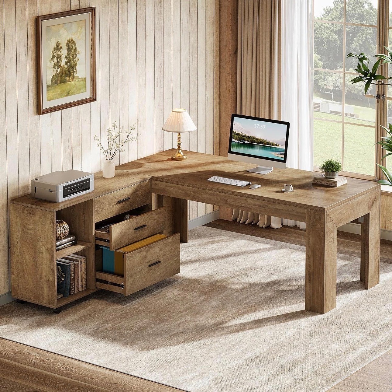 Tribesigns 63" Desk + File Cabinet Set – Brand New