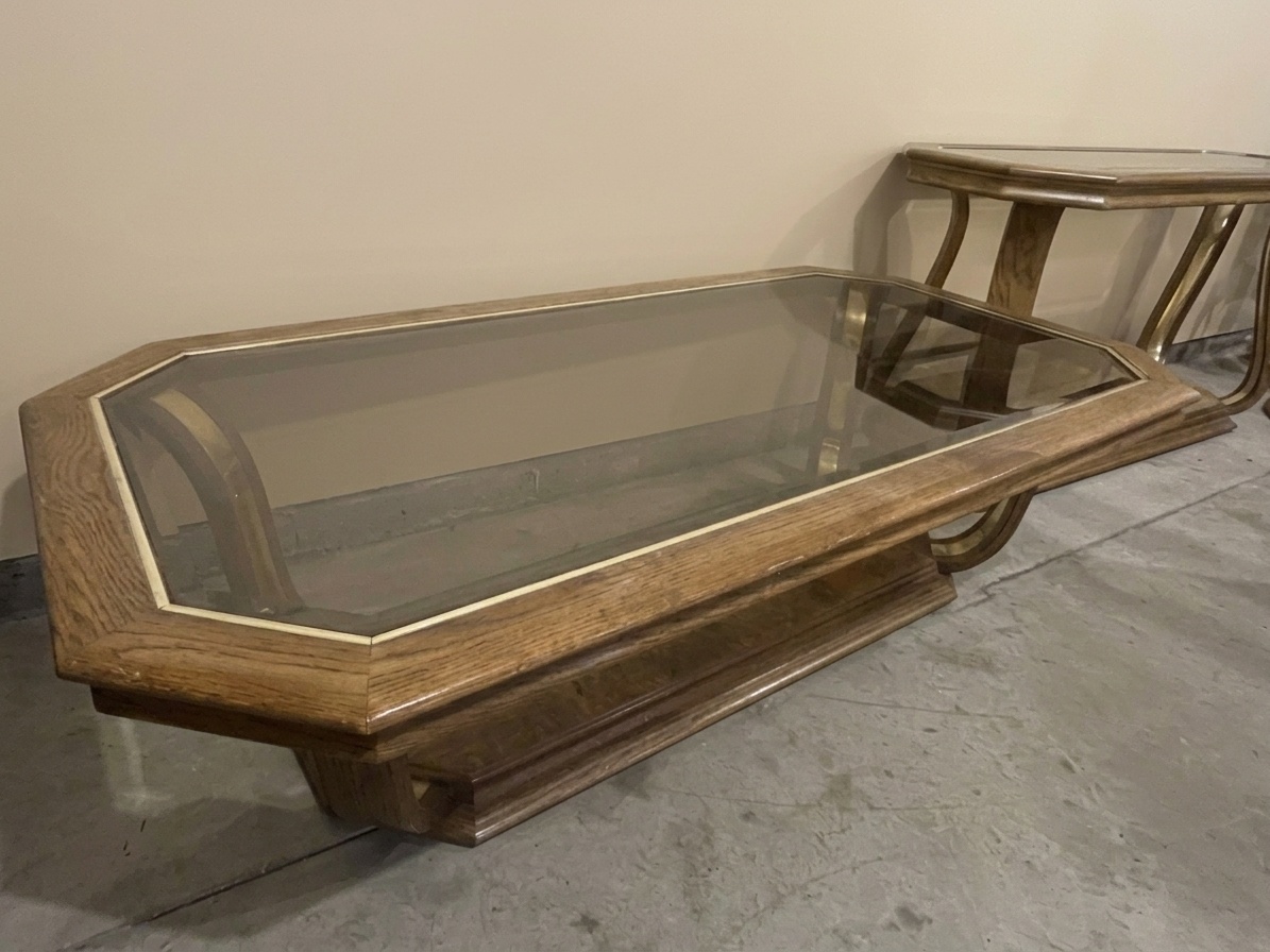 Vintage 4-Piece Solid Wood & Glass Top Table Set - photo 3