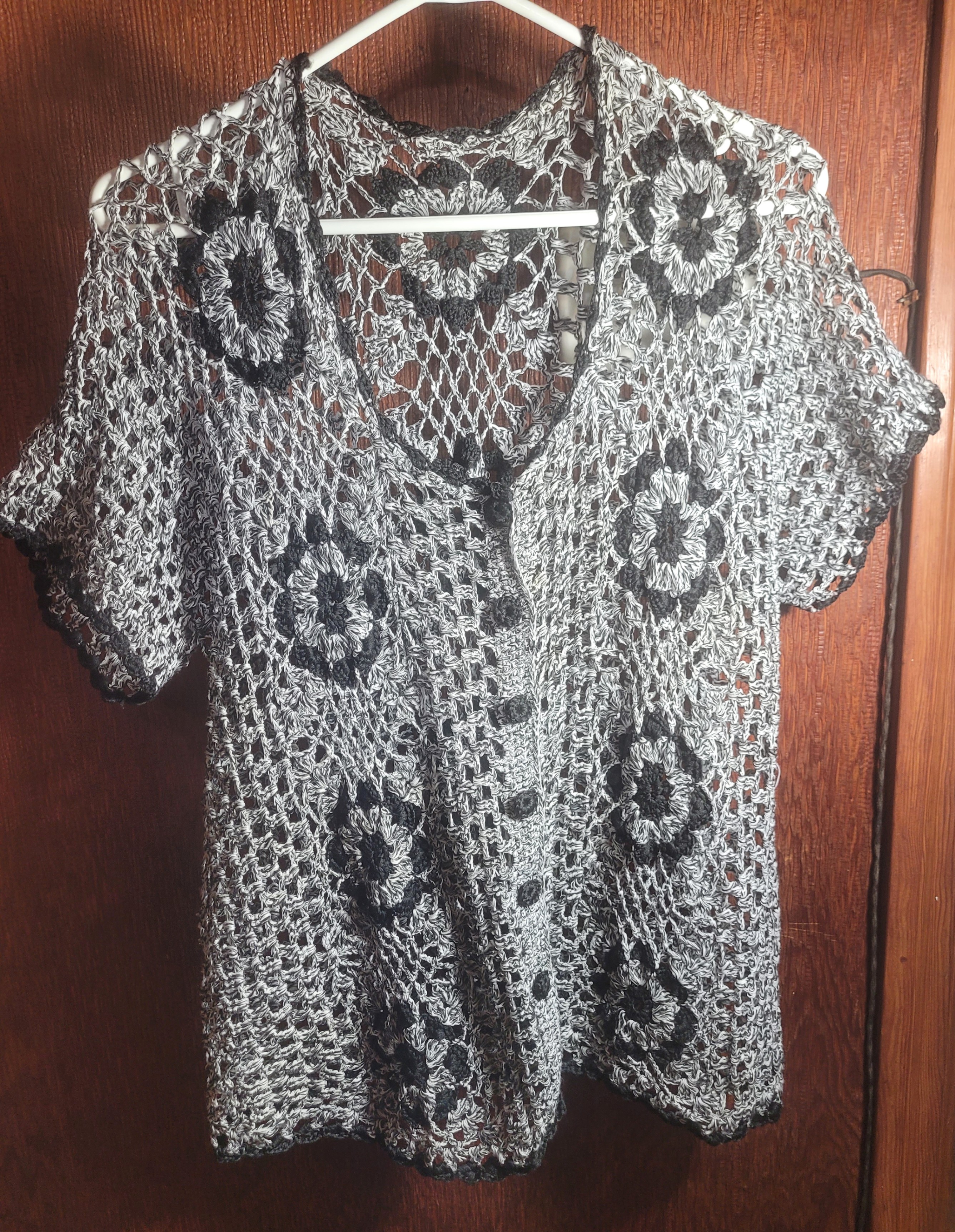 Boho Crochet Open Knit Short Sleeve Cardigan Floral Granny - photo 2