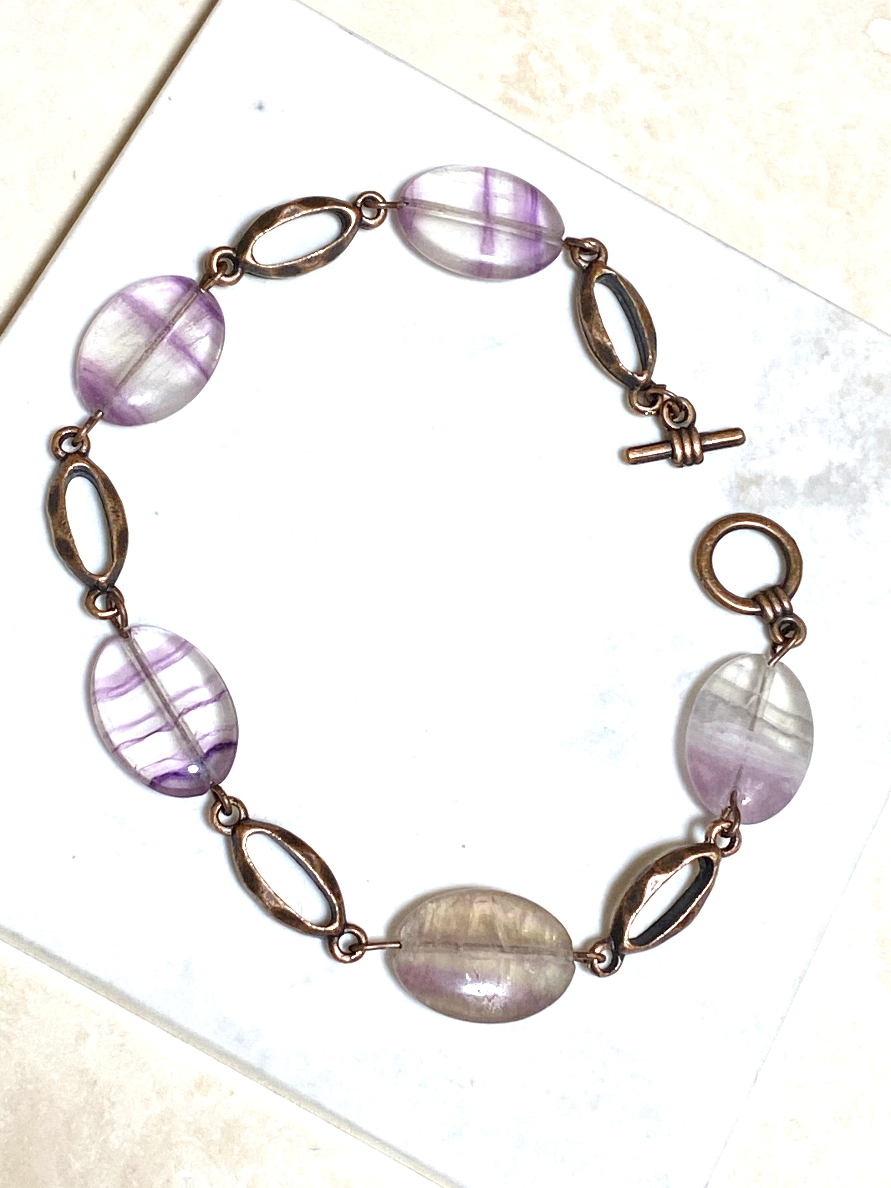 Purple Rainbow Fluorite Boho Bracelet, Gemstone & Copper Links - photo 2