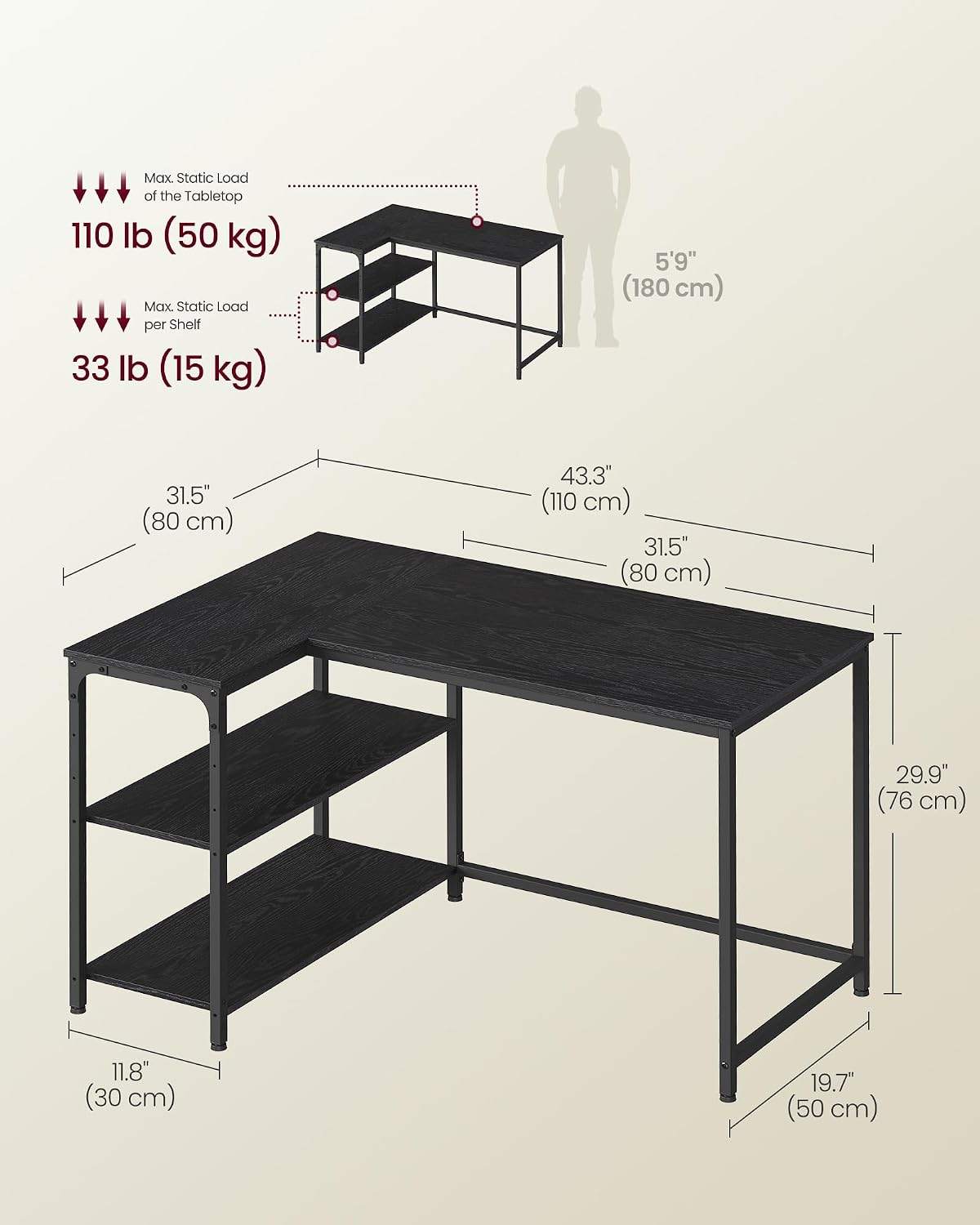 VASAGLE L-Shaped Computer Desk - photo 3