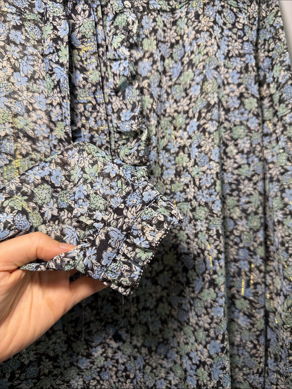 Maje Black Sheer Floral Tie-Neck Blouse with Light Blue Print - photo 4