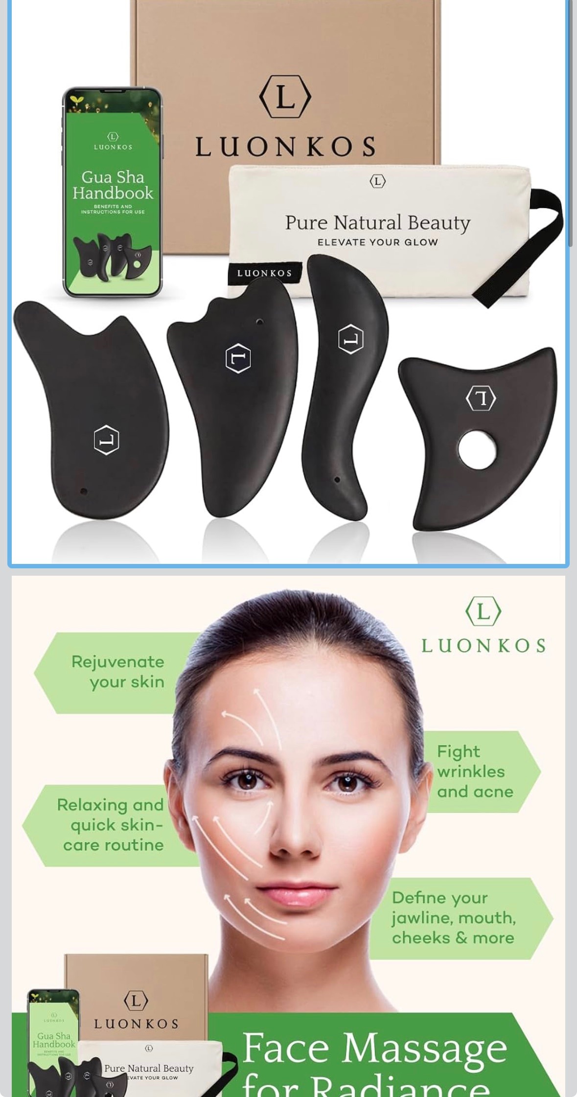 Gua Sha Facial Tools Set of 4 Black Bian Stone