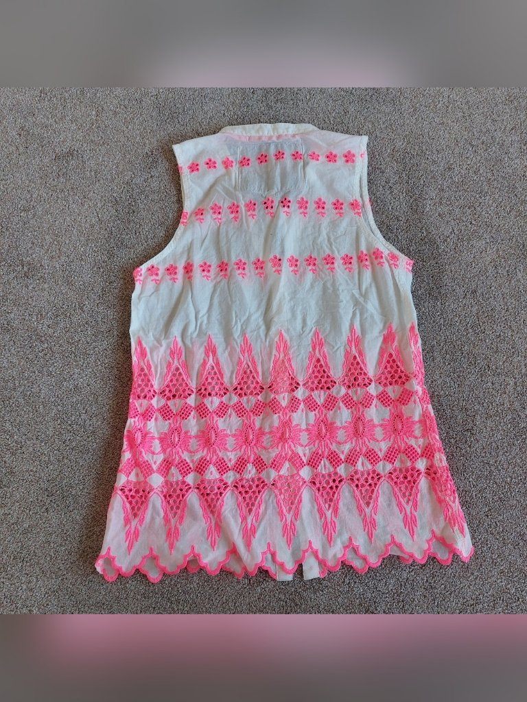 Superdry Pink White Cotton Button Down Sleeveless Top XS NWT - photo 2