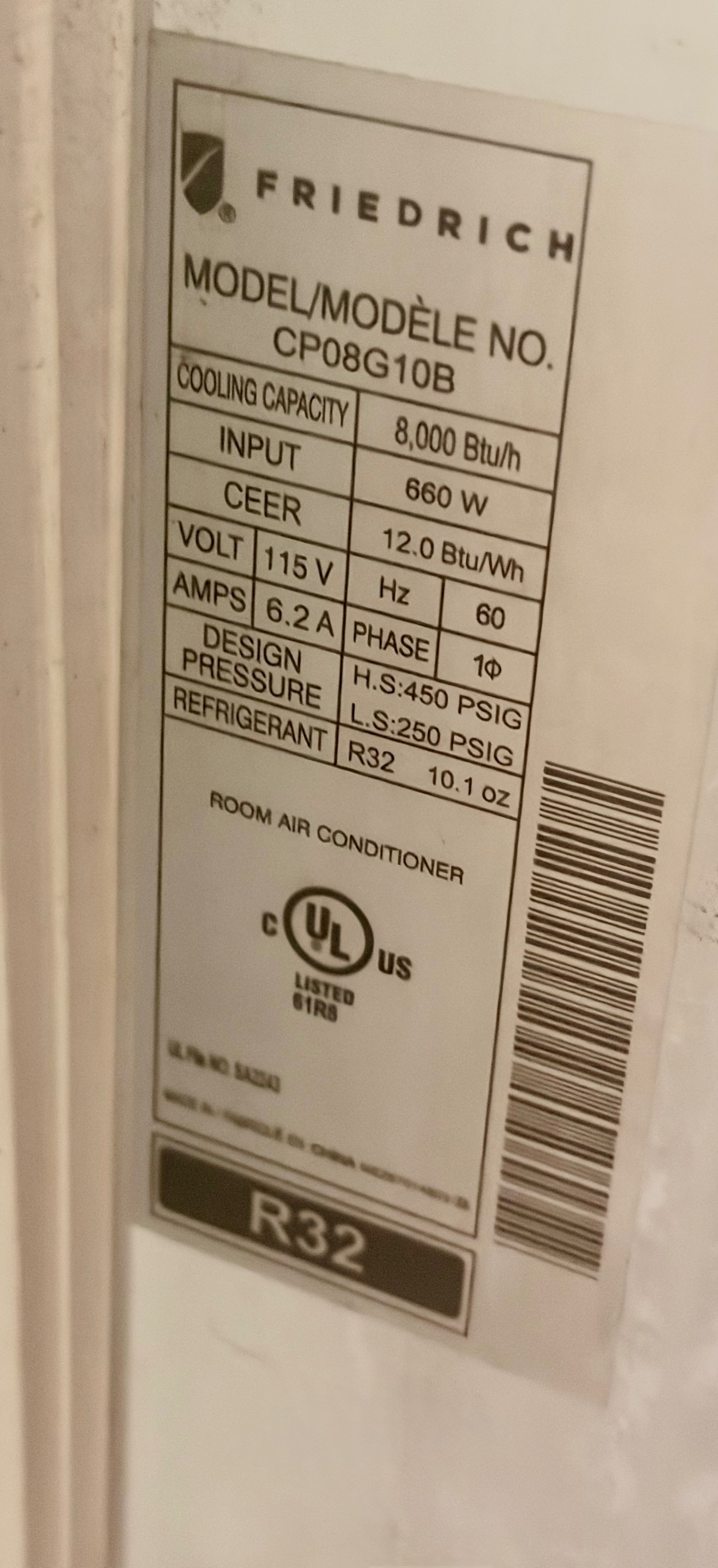 Freidrich 8000 BTU Air Conditioner - photo 2
