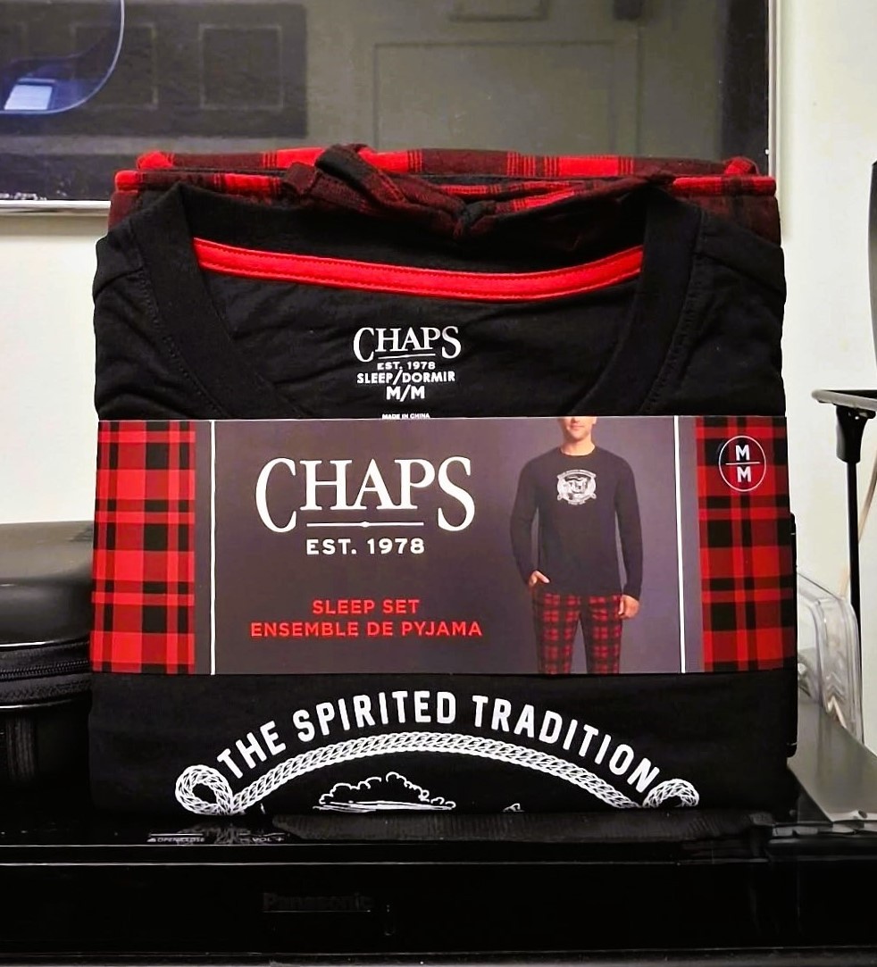 Gift for Him Chaps Men's 2-pc Sleep Set Black L/S Top Med. NWT