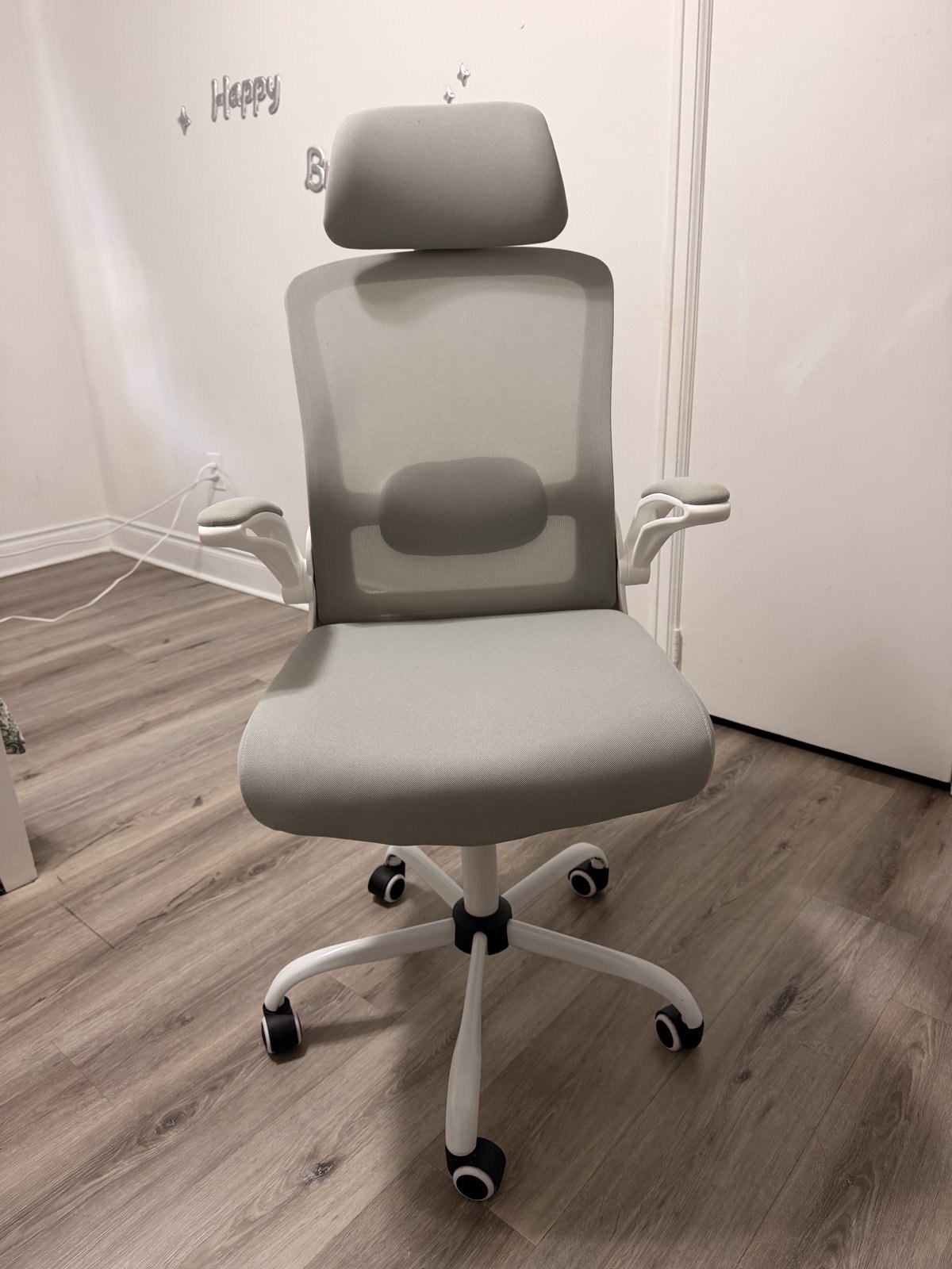 Grey Mesh Office Chair with Headrest – Flip-Up Arms, Lumbar - photo 2