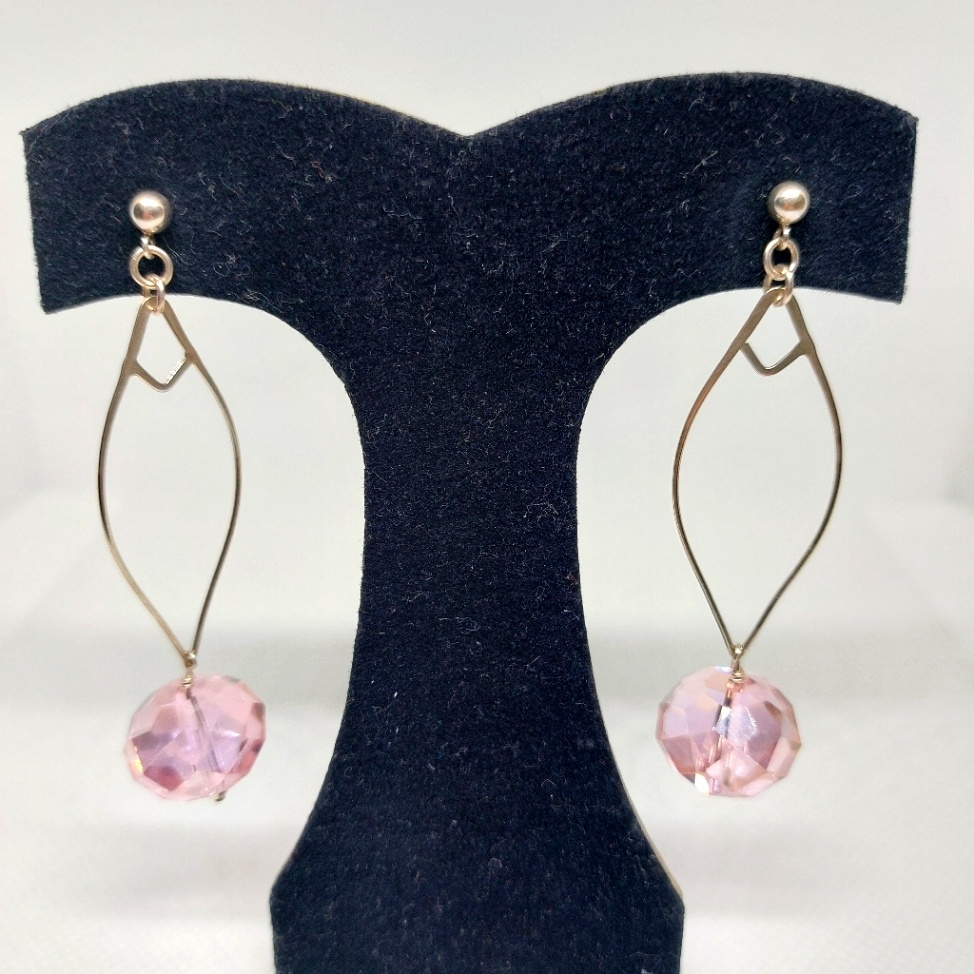 Sterling Silver 925 Pink Swarovski Dangle Earrings Handmade
