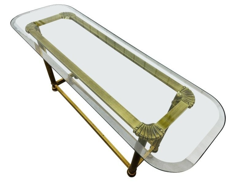 Mastercraft Brass Glass Coffee Table Hollywood Regency