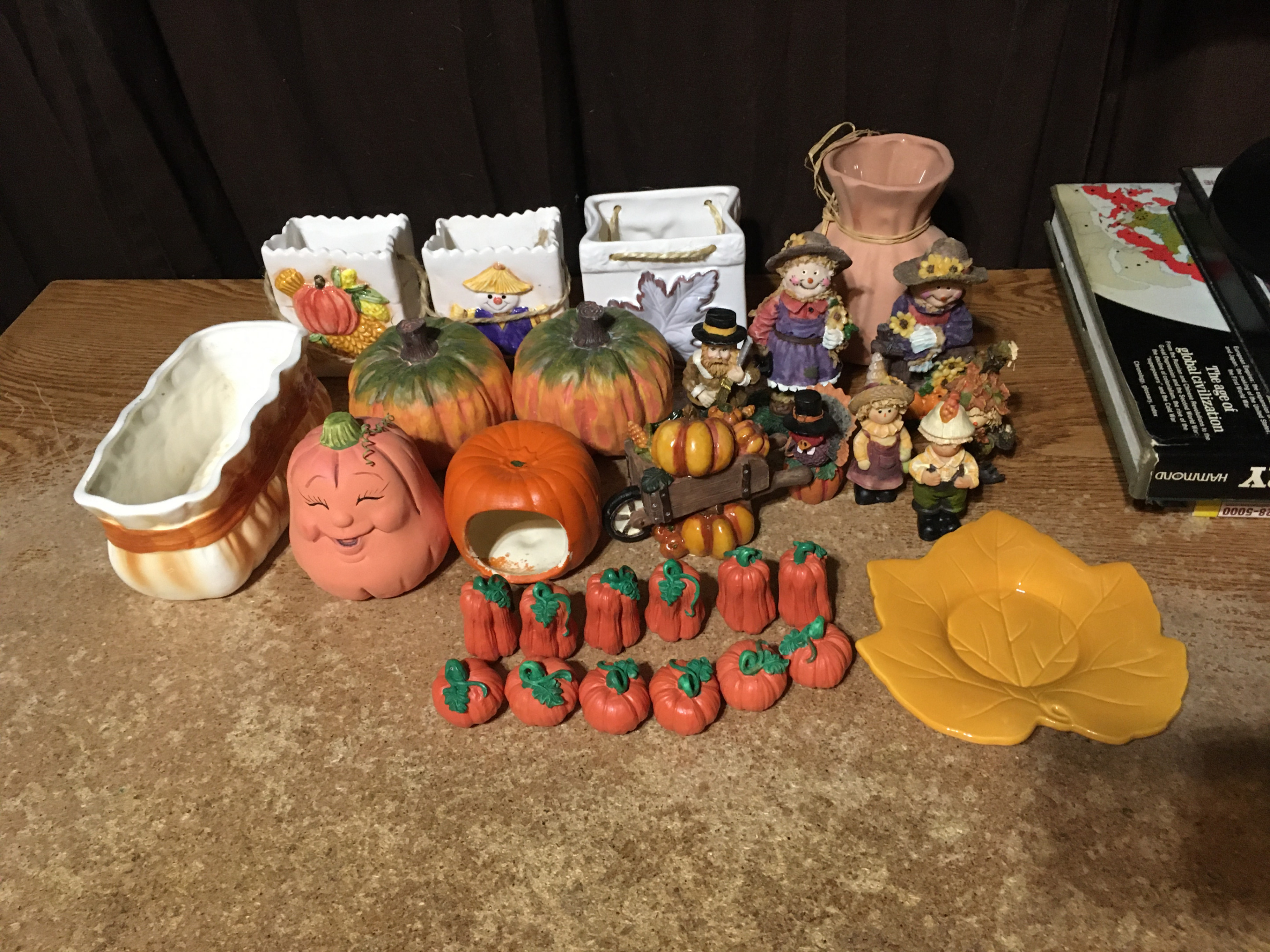 THANKSGIVING CERAMIC DECORATION LOT FIGURINES SCARECROW PUMPKIN