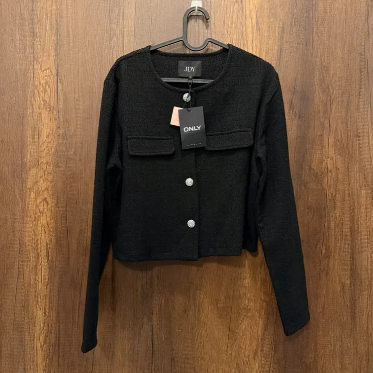 JDY Boucle Cardigan Jacket — Black, Size M (New)