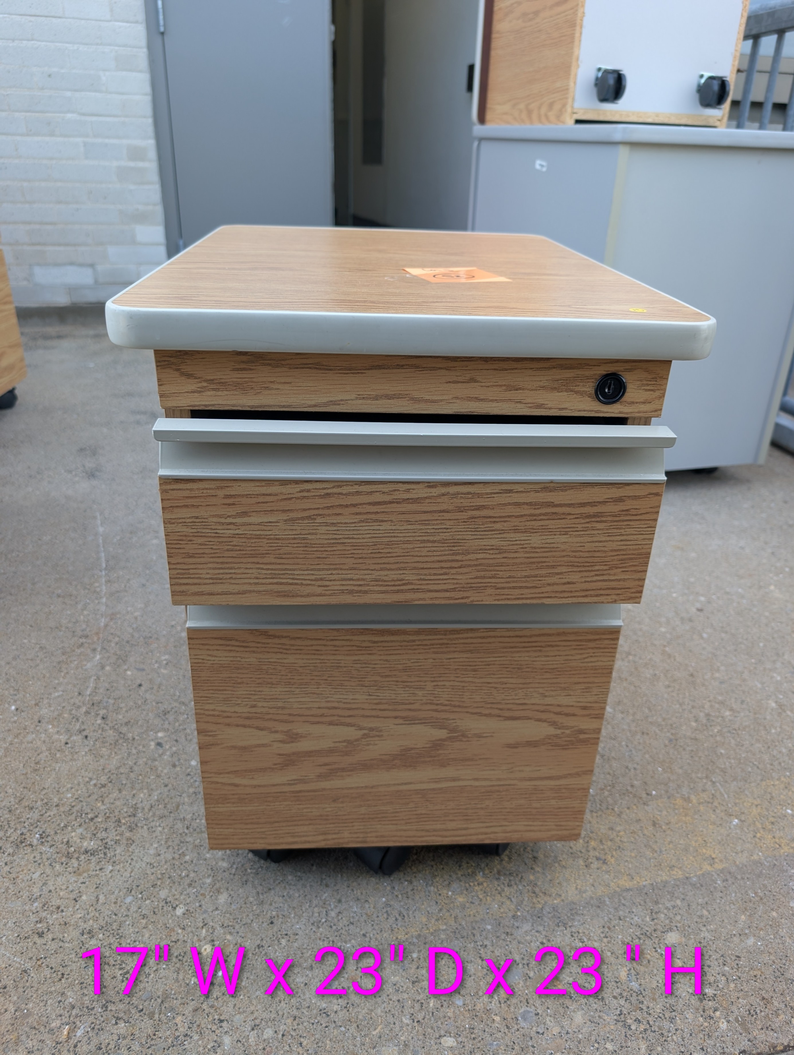 Woodgrain 2-Drawer Mobile Filing Cabinet – Key Included