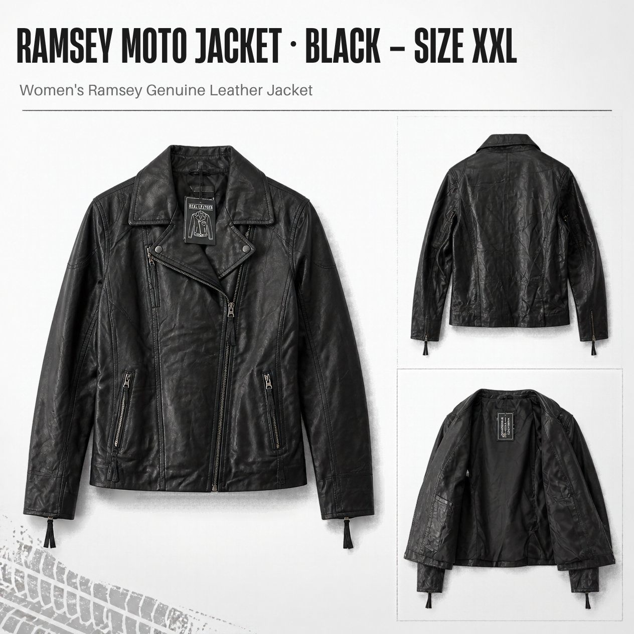 JKT-007 — Women's leather moto jacket — brand new, size XXL