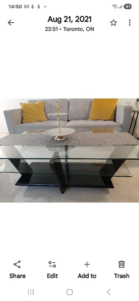 Glass Coffee Table with Black Wooden Base