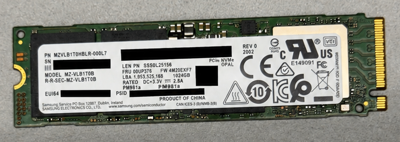 Samsung OEM 1 TB M.2 NVMe SSD, MZVLB1T0HBLR-000L7, tested