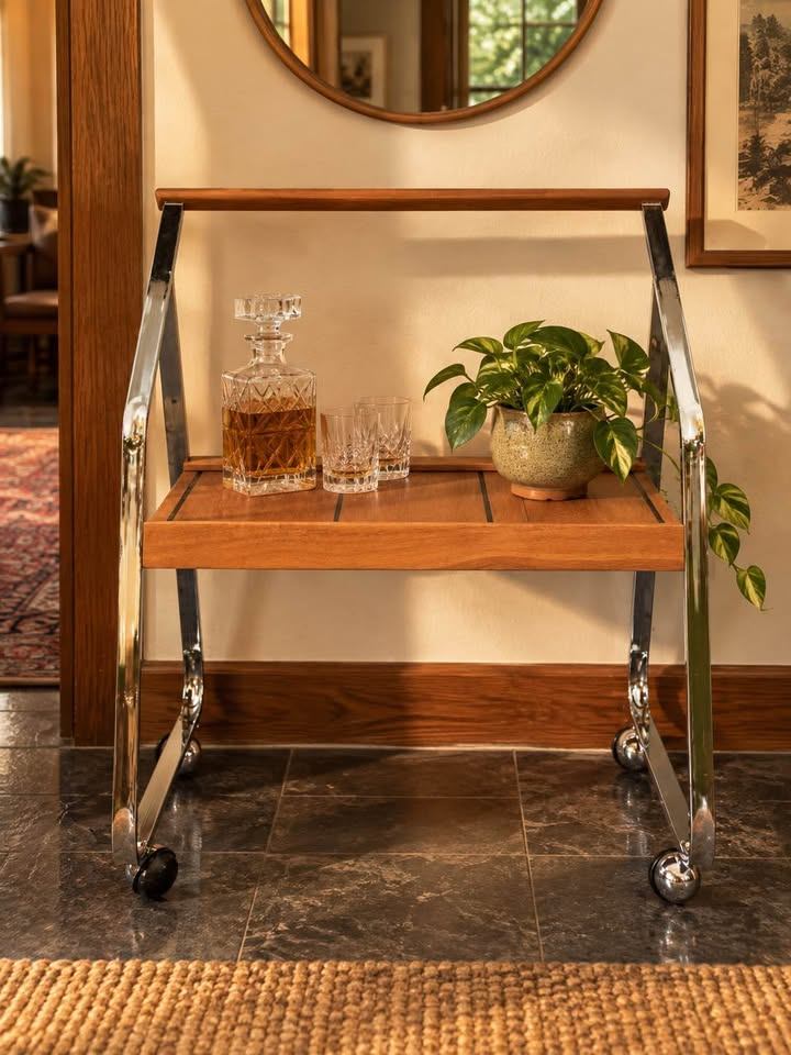 Mid-Century Style Rolling Bar Cart