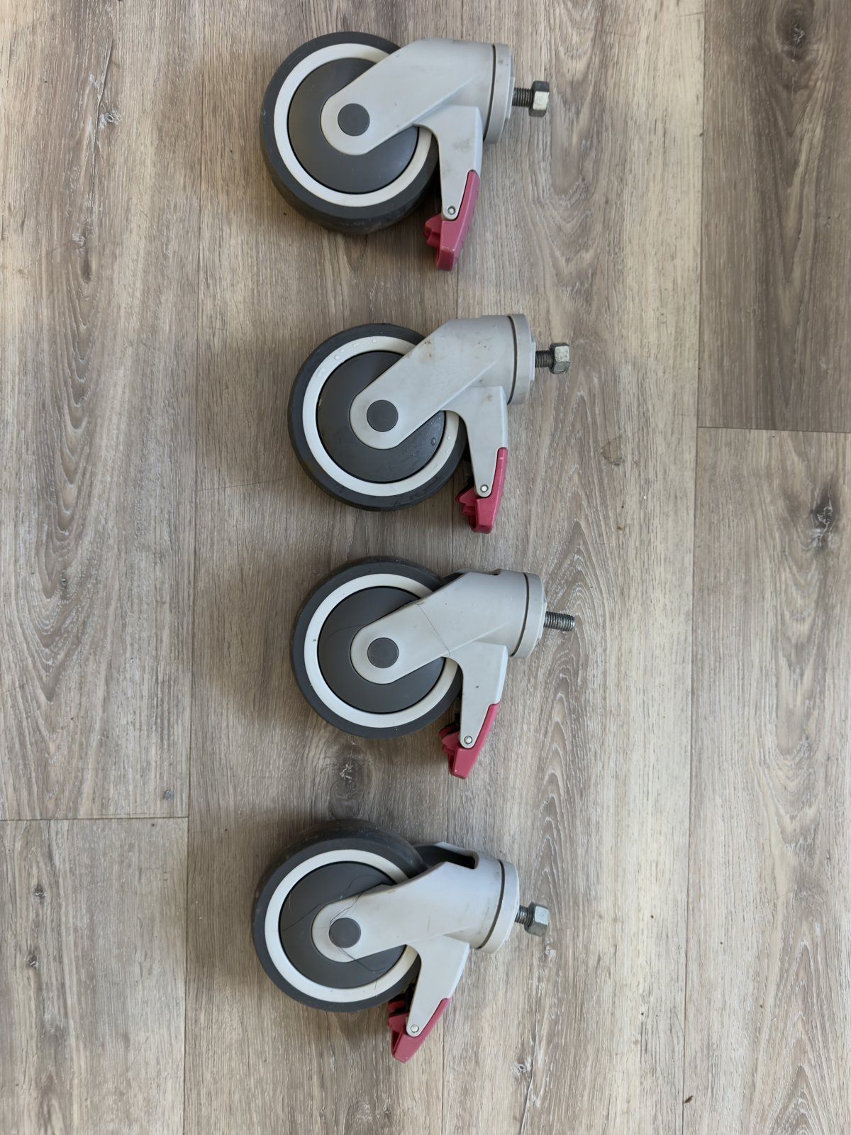 4 Swivel Casters with Brakes – Threaded Stem, Grey Wheels - photo 4