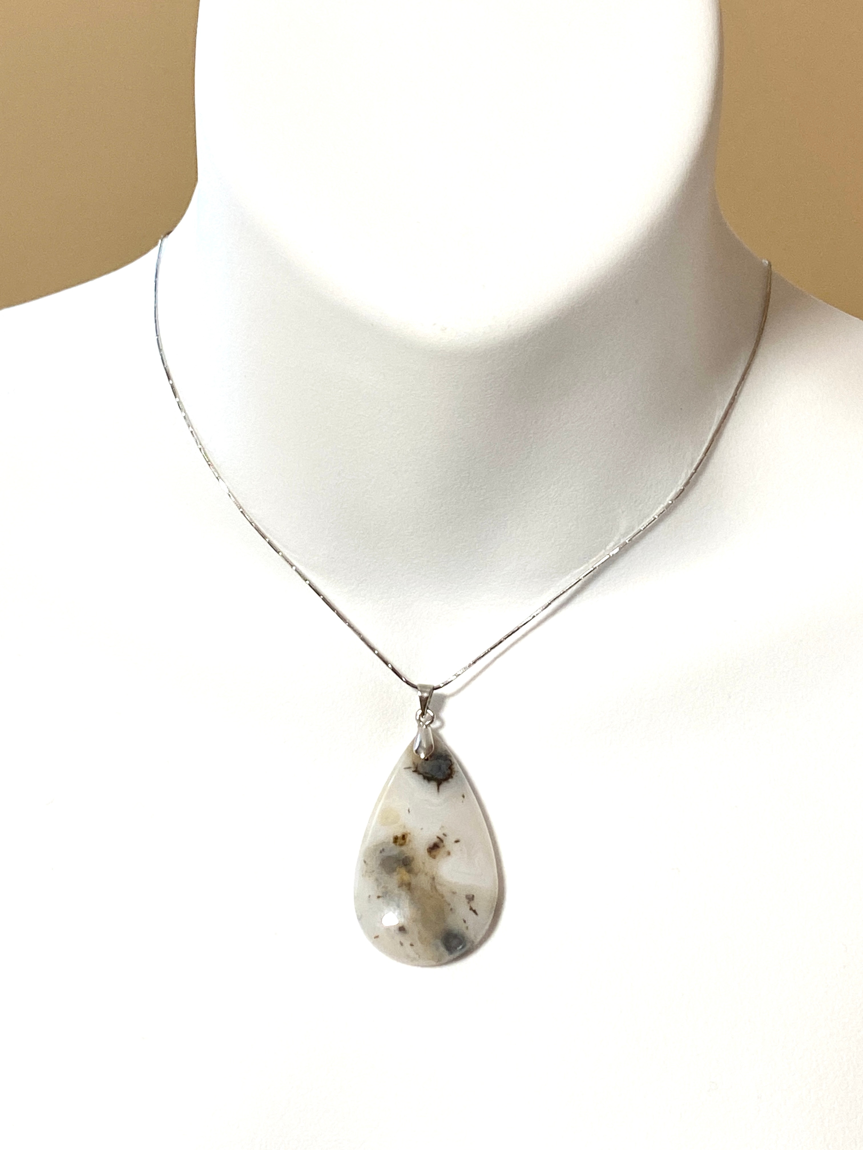 Montana Moss Agate Pendant, Large Genuine Teardrop Gemstone - photo 5