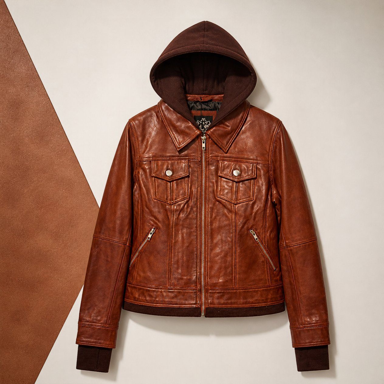 JKT-059 — Women's leather hooded bomber — brand new, size M - photo 2