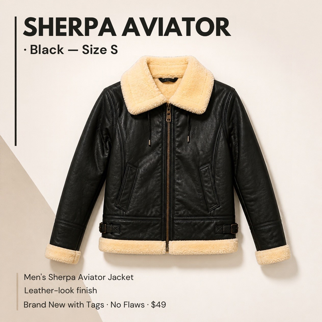 JKT-037 — Men's sherpa aviator jacket — brand new, size S